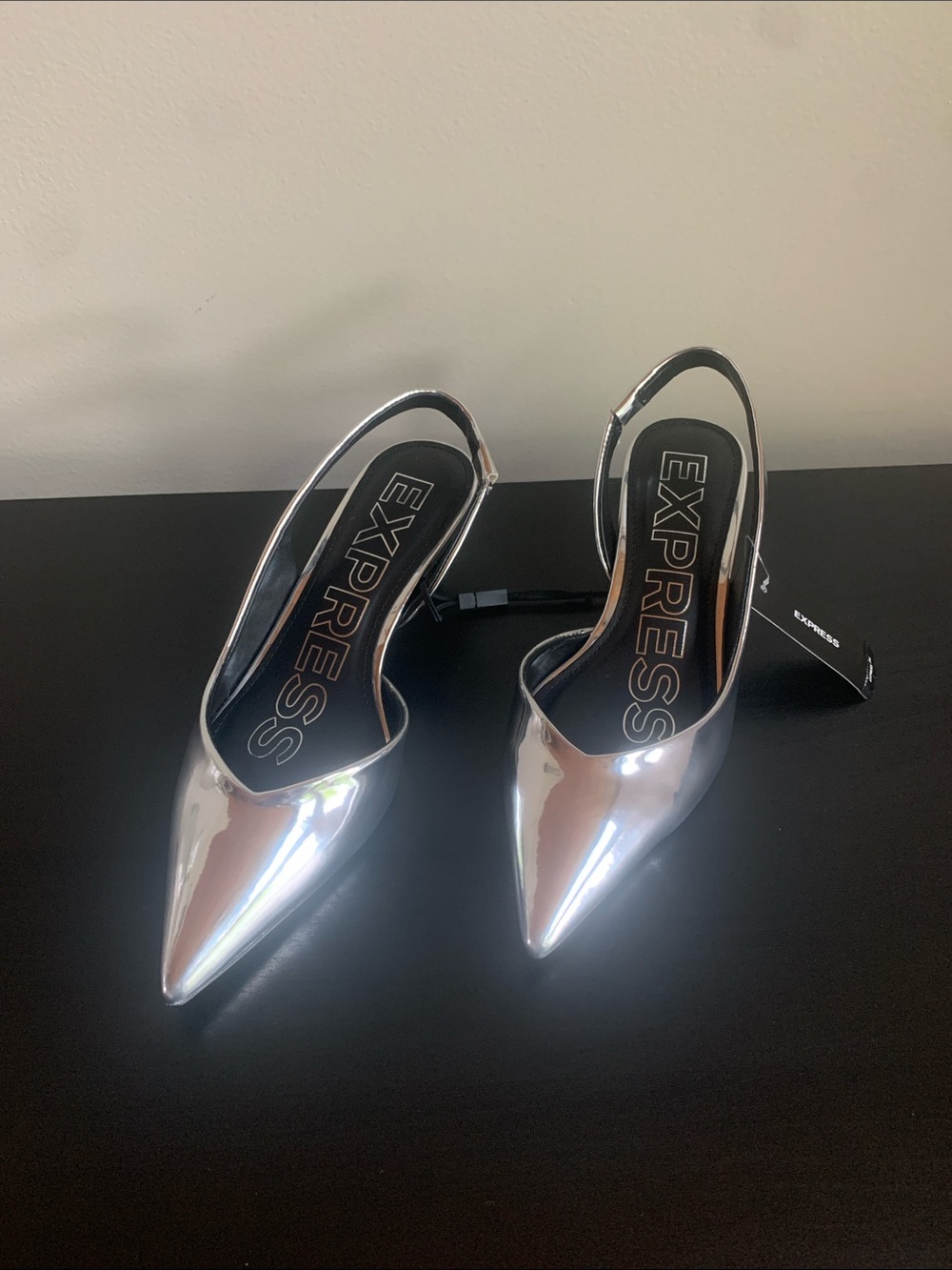Express Silver Pointed Slingback Kitten Heels NWT